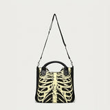Halloween Skeleton Print Handbag, Luminous Horror Night Canvas Crossbody Bag, Gothic Ghost Skull Elf Tote Bag - Perfect for Carnival Mardi Gras Music Festival