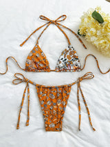 New European And American Floral Tie Bikini Two-piece Set Sexy Split Swimsuit For Women Beach Vacation Swimsuit For Women