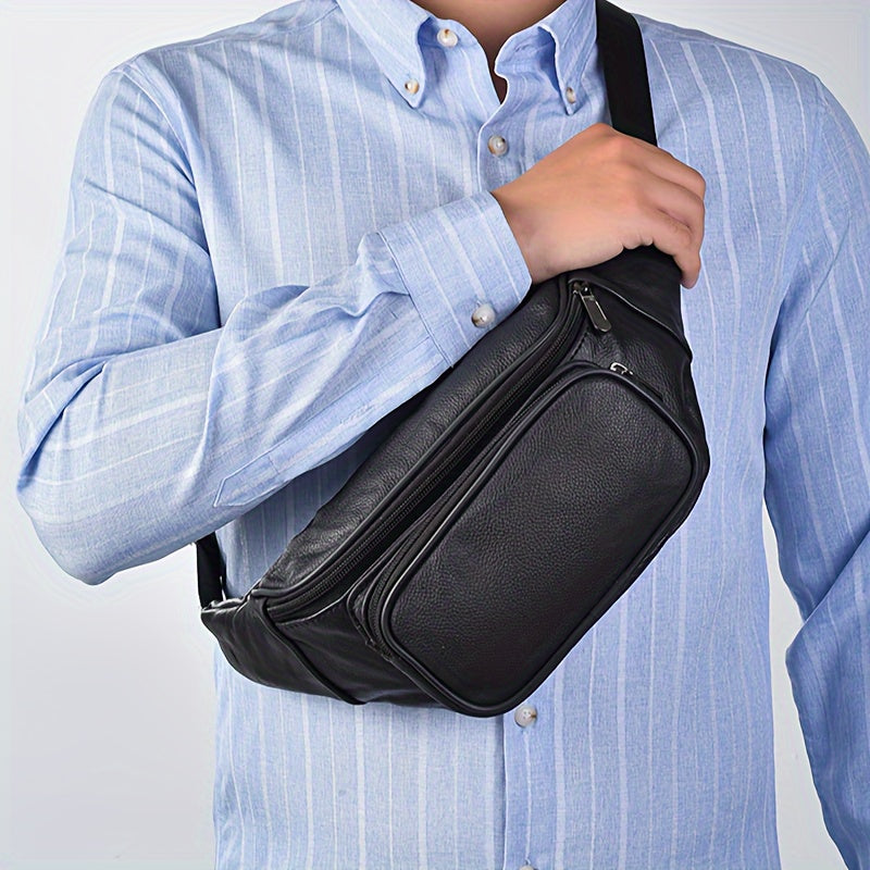 Stylish Waist Bag Genuine Leather Top Layer Cowhide Classic Belt Bag For Men Women, Sports Casual Fanny Pack, Business Cash Bag