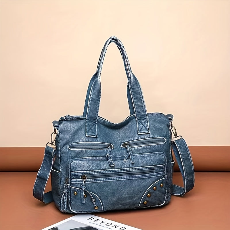 Trendy Retro Tote Bag with Eye-Catching Studs - Spacious Crossbody Design for Women - Perfect Everyday Shoulder Bag