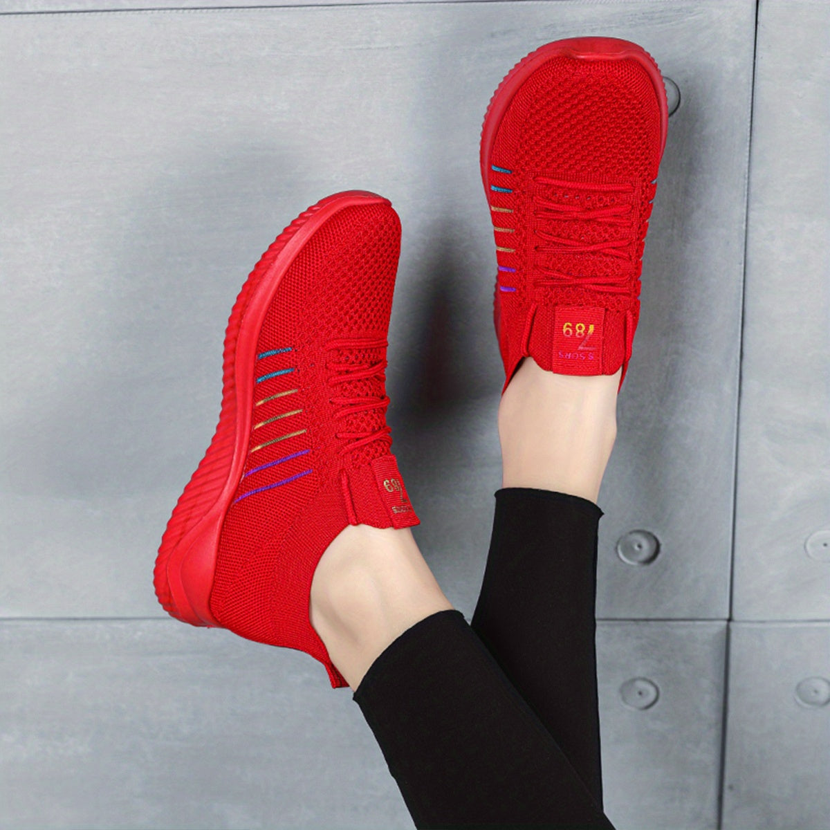 Womens Lightweight Lace Up Running Shoes - Fashionable Ventilated Striped Design - Durable Outdoor Walking Sneakers for Casual Daily Wear