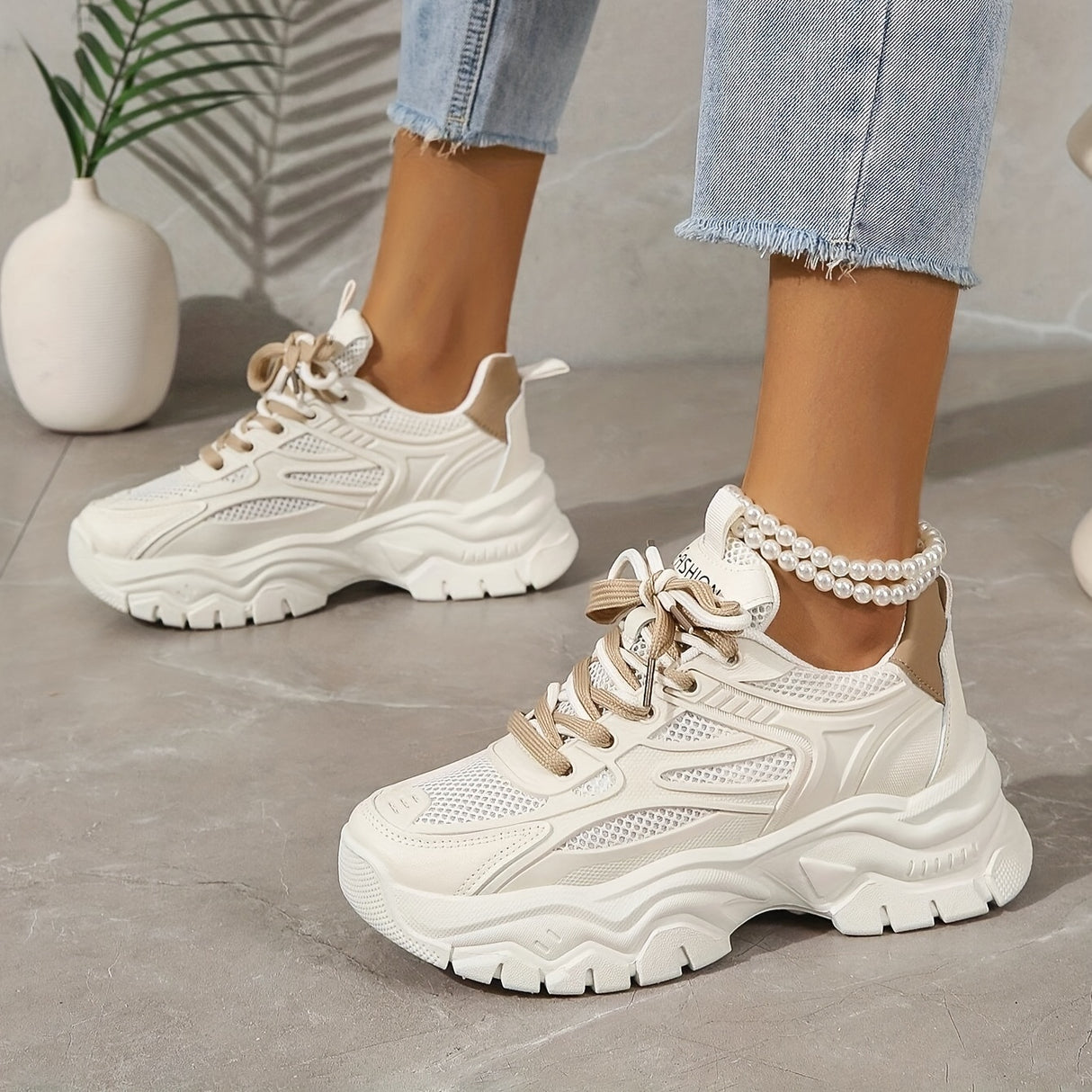 Women's Platform Mesh Sports Shoes, Breathable Lace Up Low Top Running Shoes, Versatile Walking Sneakers