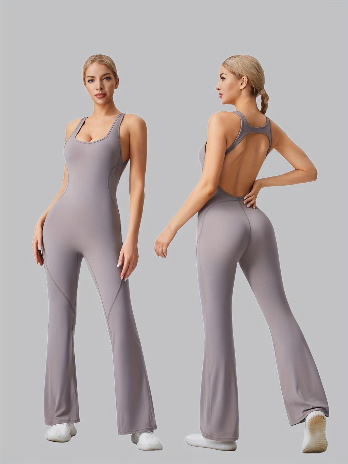 [Removable Padded Bra Workout Jumpsuits] Women Workout Fashion Flare Sleeveless Jumpsuits with Removable Padded Bra Hight Stretch Sportswear for Outdoor Activities (Black Brown Linen Dark blue)