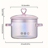 50.72oz High Borosilicate Glass Cooking Pot with Lid and Handles, Suitable for Stove Cooking, Clear and Semi-Transparent Pink