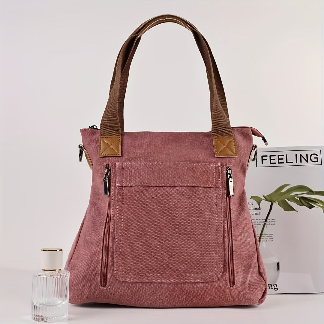 Large Capacity Canvas Tote Bag, Durable Lightweight Crossbody Bag, Casual Practical Commuter Bag
