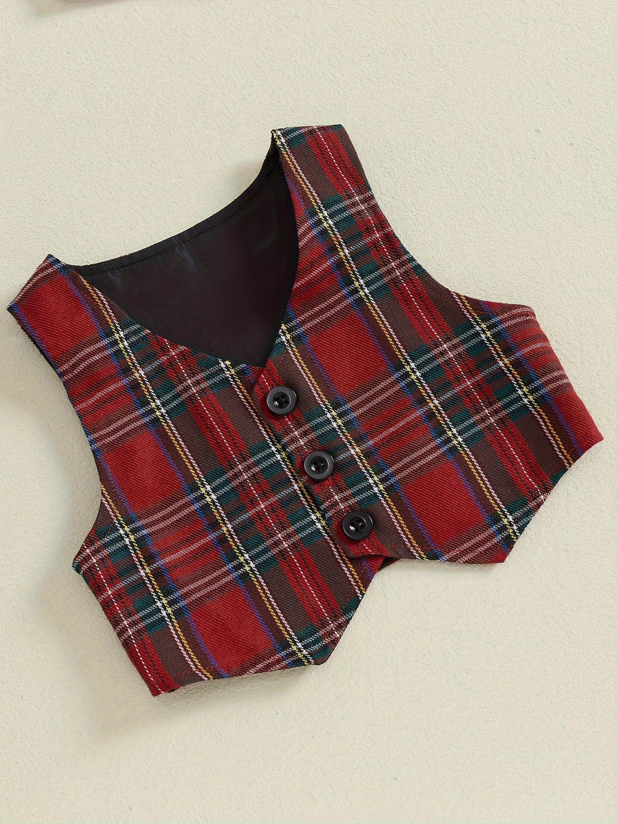 Baby Boy Christmas Outfit, Long Sleeve Romper with Plaid Overall Pants and Vest Infant Outfit