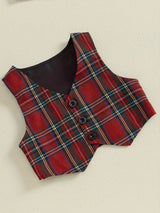 Baby Boy Christmas Outfit, Long Sleeve Romper with Plaid Overall Pants and Vest Infant Outfit