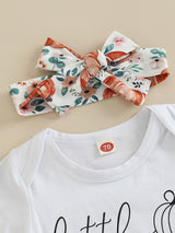 3pcs Pumpkin Floral Print Baby Girl Set: 3-Piece Romper, Bodysuit, Pants & Headband