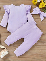 Baby Girl Clothes Newborn Romper Long Sleeve Infant Outfits 3pcs Ruffle Tops + Pants + Headband 0-18 Months, Infant Fall Wear | Bow Adorned Outfit | Soft Newborn Clothes, Newborn Girl Clothes, Perfect for Outdoor
