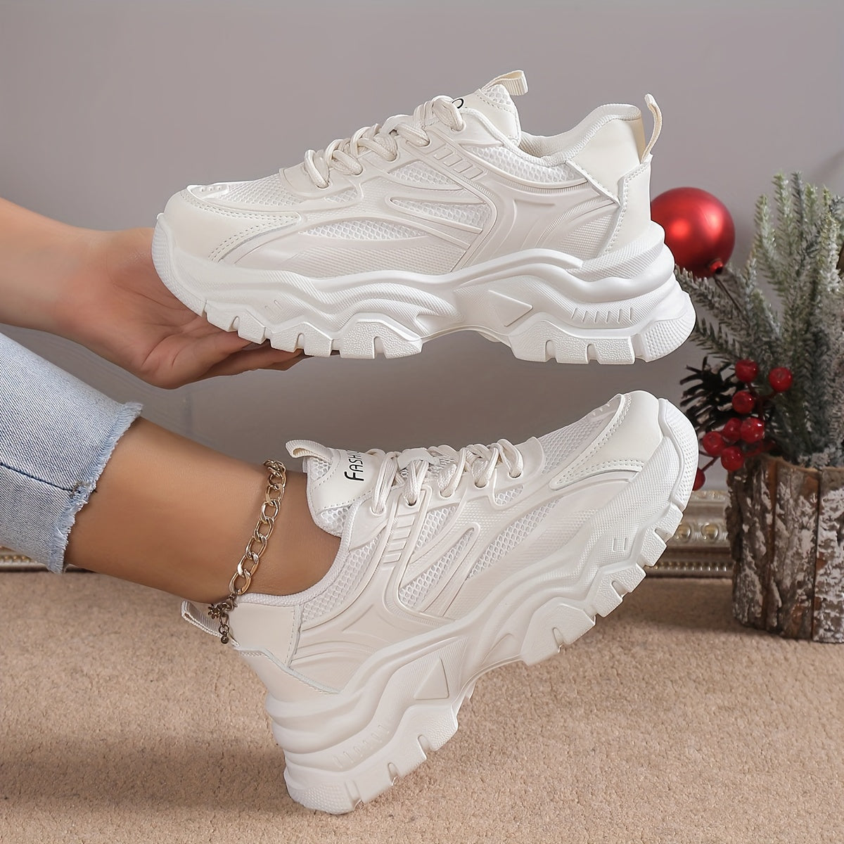Women's Platform Mesh Sports Shoes, Breathable Lace Up Low Top Running Shoes, Versatile Walking Sneakers