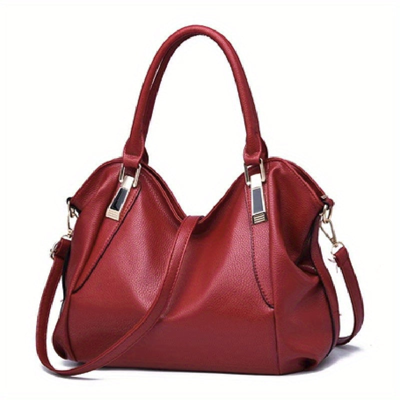 Durable Womens Large Capacity PU Leather Handbag - Stylish Textured Solid Color Shoulder Bag - Perfect Commuter Hobo Style for Work or Everyday