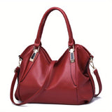 Durable Womens Large Capacity PU Leather Handbag - Stylish Textured Solid Color Shoulder Bag - Perfect Commuter Hobo Style for Work or Everyday
