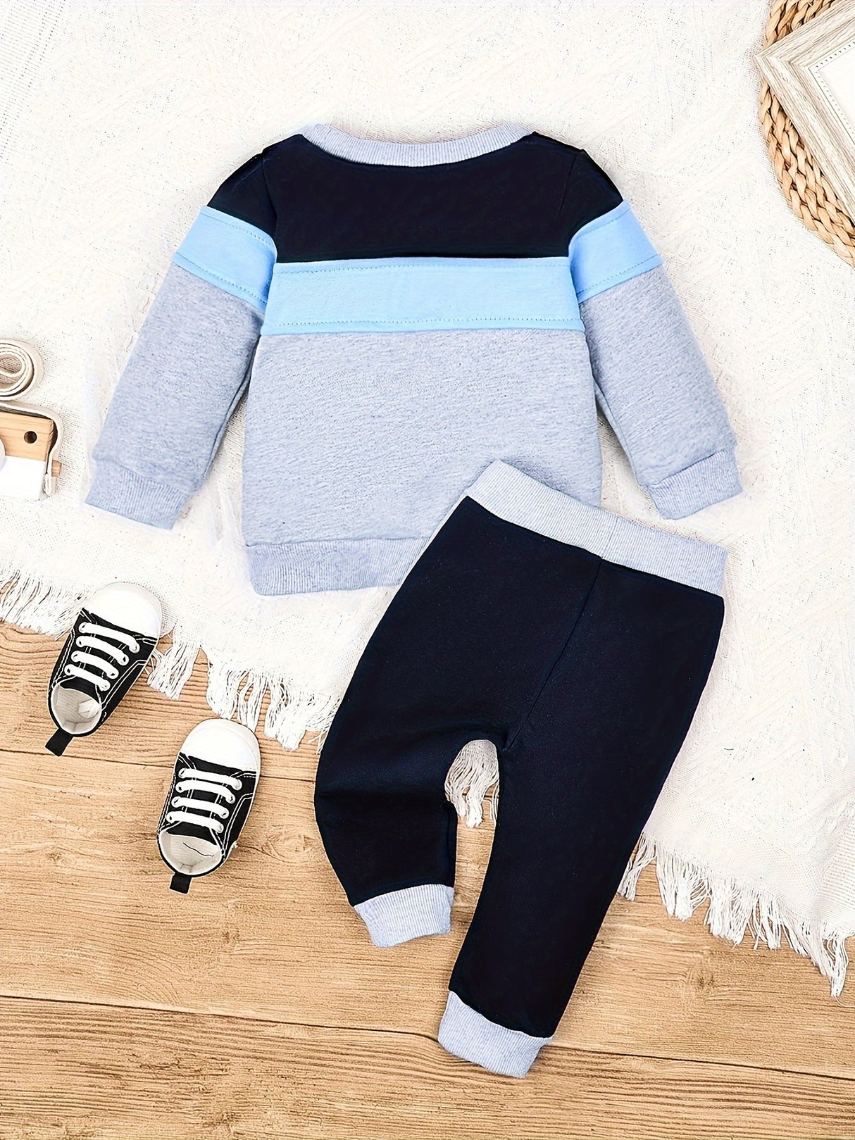 CETEPY Toddler Baby Boys Clothes Autumn Winter Outfits Long Sleeve Happy Pattern Color Block Tops Pants Sets 3M-3Y, for Outdoor