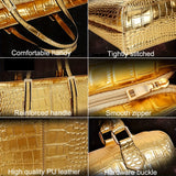 3pcs/set Golden Luxury Top Handle Tote Bag, Crocodile Print Satchel Handbag, Women's Fashion Shoulder Bag, Crossbody Bag & Purse