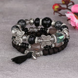 3pcs/set Vibrant Bohemian Butterfly Pendant Tassel Beaded Elastic Multi-Layer Acrylic Bracelets - Stylish Boho Accessories for Men and Women - Perfect Daily Decoration, Gift for Family, Friends, Boyfriends, and Girlfriends on