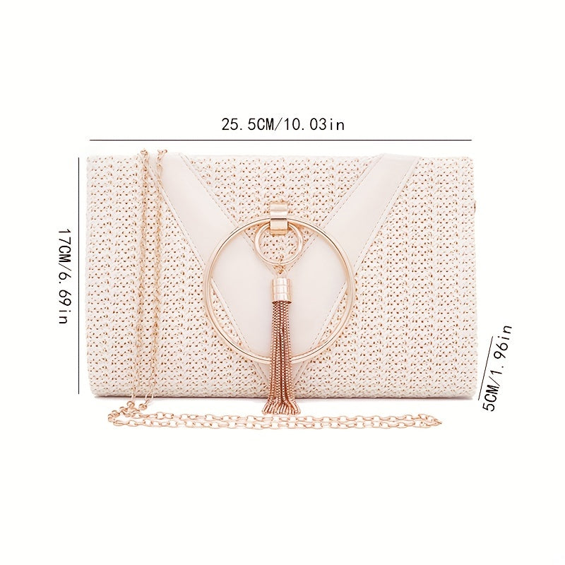 Stylish Chain Shoulder Bag, Retro Tassel Decor Braided Handbag, Versatile Banquet Evening Party Clutch Purse - Perfect for Carnival Mardi Gras Music Festival