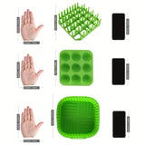 [9-Cavity Cake Mold Air Fryer Set] 1set, Premium Square Air Fryer Silicone Set - Bacon & Hot Dog Rack, 9-Cavity Cake Mold, Air Fryer Pan - BPA-Free, Dishwasher Safe - Compatible With 7QT+ Air Fryers