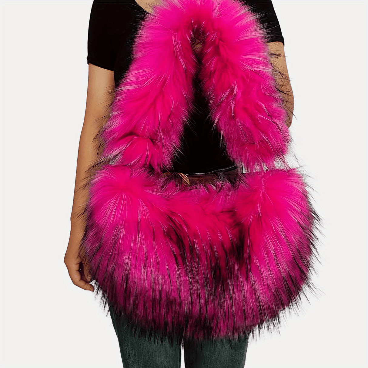 [Heart Shaped Plush Shoulder Bag] Plush Love Heart Shaped Shoulder Bag, Y2K Fluffy Tote Bag, Faux Fur Underarm Bag Purse For Women