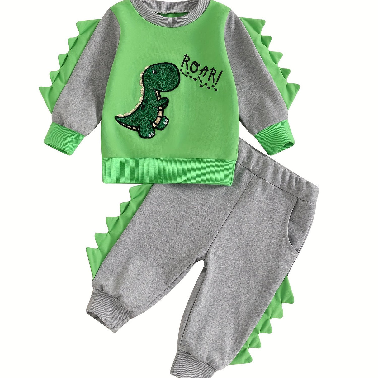 Toddler Boys Fall Outfits Dinosaur Letter Embroidery Long Sleeve Sweatshirts and Long Pants 2Pcs Clothes Set