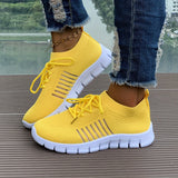 Women's Mesh Breathable Running Shoes, Solid Color Lace Up Front Summer Walking Shoes, Flying Woven Casual Sneakers