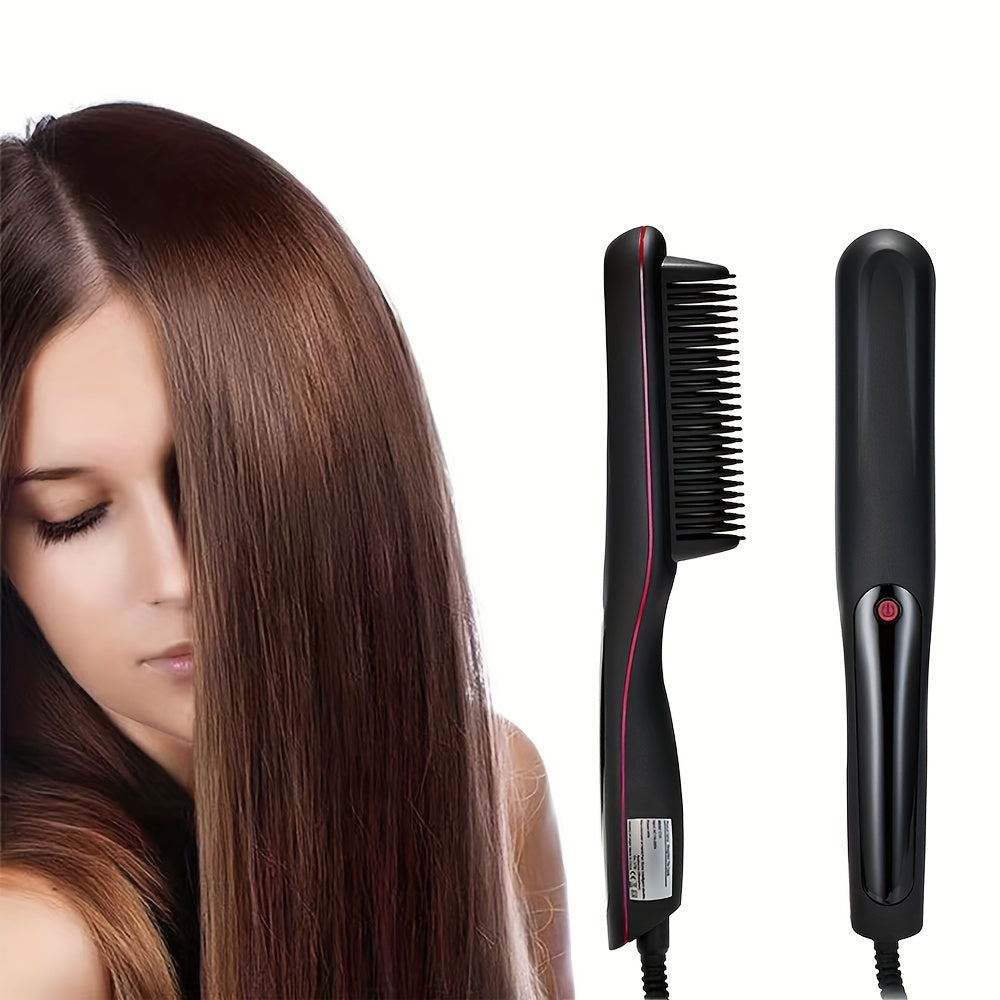 2-in-1 Ceramic Hair Straightener Brush - Advanced, All-in-One Styling Tool with Quick-Heat Tech & LCD Display - Perfect for All Hair Types, Daily Use & Stylish Womens Gift
