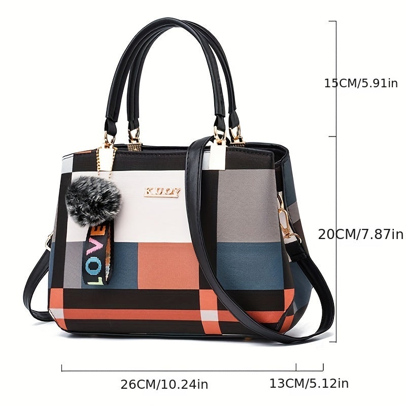 Stylish Color Block Women's Tote Bag with Pendant