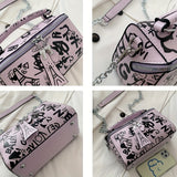 Vibrant Graffiti Small Zipper Box Crossbody Handbag for Women - Trendy Chain Strap, Stylish Design, Compact Size, Easy-Close Zipper, Perfect for Daily Use - Ideal Accessory for Fashion-Conscious Ladies