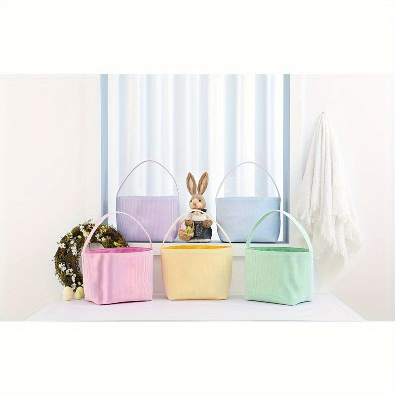 1pc Large Capacity Tote Bag, Easter Gift Bag, Easter Eggs Storage Bucket, Striped Seersucker Bunny Bag, Hunting Easter Eggs Handbag, Easter Party Decorations Gifts Bag, Party Tote Bags, Easter Gift Party Supplies