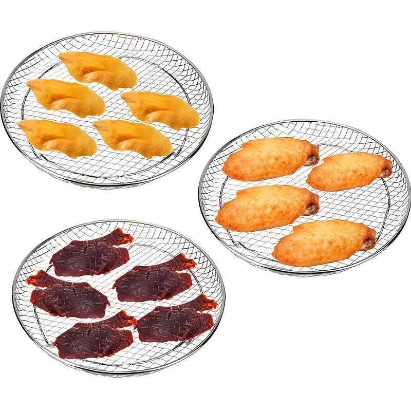 1 Set Air Fryer Accessories, Three-layer Circular Grill Rack, Steam Rack, Stainless Steel Stackable Rack, Dehydration Rack, Barbecue Basket, Barbecue Rack, Drain Basket, Filter Rack, Food Frying Basket, Oil Brush, Food Clip S