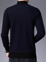 All Match Knitted Slim Sweater, Men's Casual Warm Slightly Stretch Shawl Collar Pullover Sweater For Men Fall Winter