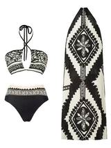 Ladies' Elegant Three Piece Hollow Design Bikini Set With High Elasticity Fabric, Fashionable Beach Swimsuit For Women