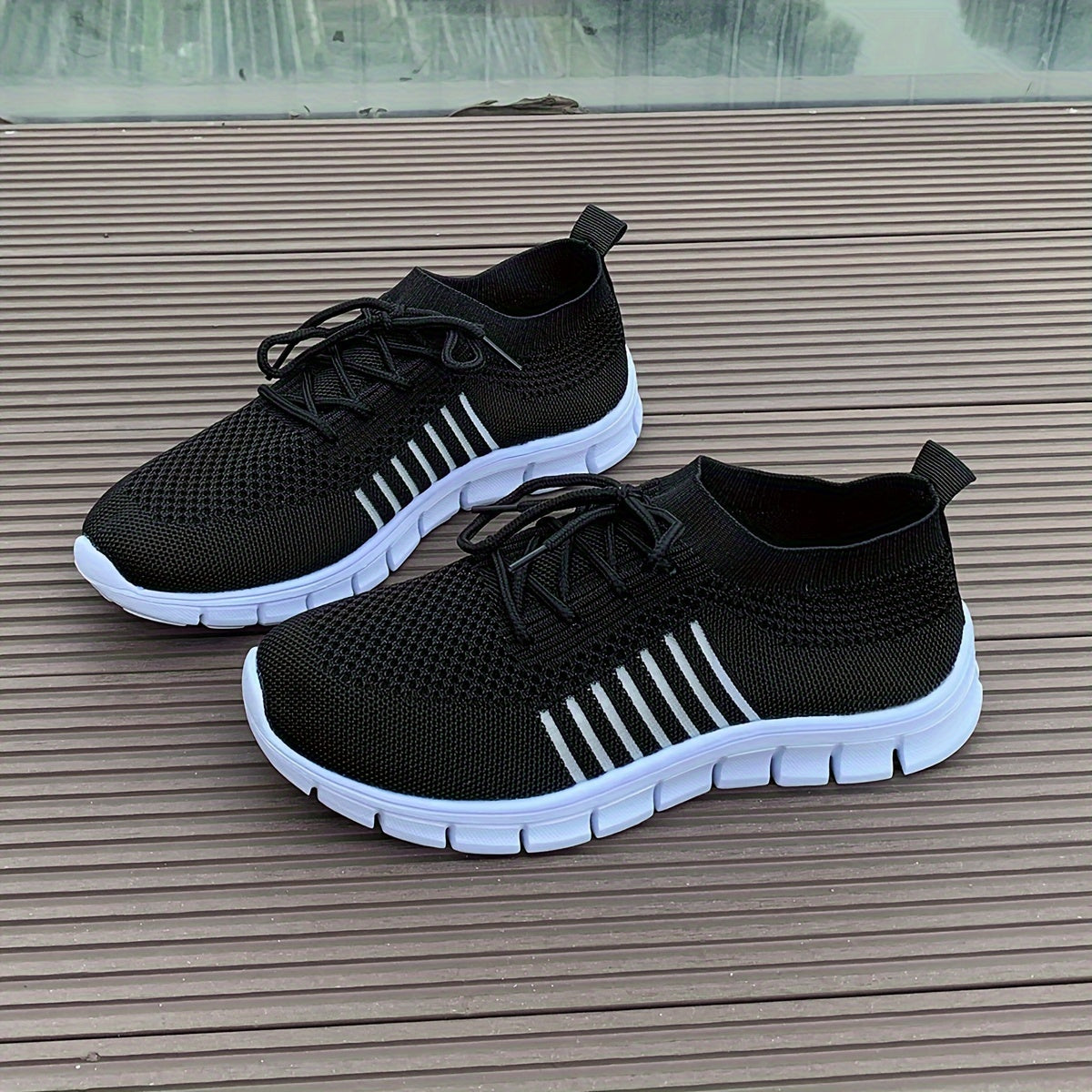 Women's Mesh Breathable Running Shoes, Solid Color Lace Up Front Summer Walking Shoes, Flying Woven Casual Sneakers