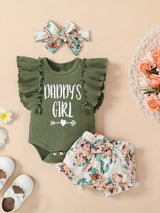 Adorable "Happy's Girl" Cotton Blend Newborn Outfit Set - Ribbed Romper with Flutter Sleeves, Floral Shorts & Matching Headband, Machine Washable - Perfect for Spring/Summer, Newborn Summer Outfit|Floral Baby Clothes|Cotton B