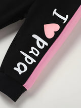 2-piece Baby Girl"I Love Daddy" Embossed Long Sleeve Bow Embellished Hoodie & Fashionable Casual Stretch Stretch Rope Color Jogger Band Trousers Autumn/winter Suit