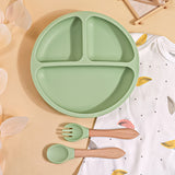 TYRY.HU 3pcs Baby Feeding Set Made of 100% Silicone, Featuring a Divided Suction Plate, Ideal for Baby-Led Weaning, Including Plates And Utensils, Suitable for Outdoor Dining, Camping, And As Gifts for Christmas, Halloween, A