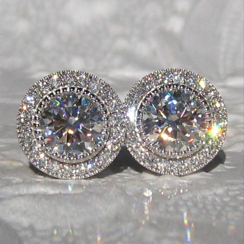 [Luxurious Earrings] Sparkling White Cubic Zirconia Stud Earrings | Luxurious Genuine Brilliance Micro Paved Earrings for Women - Nickel-Free Copper Backing, Ideal for Weddings and Formal Events