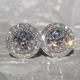 [Luxurious Earrings] Sparkling White Cubic Zirconia Stud Earrings | Luxurious Genuine Brilliance Micro Paved Earrings for Women - Nickel-Free Copper Backing, Ideal for Weddings and Formal Events