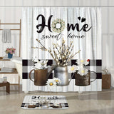 1/4pcs Deluxe White Daisy Pattern Shower Curtain Set - Bathroom Essentials with Non-Slip Mat, U-Shaped Toilet Mat, and 12 Hooks - Complete Bathroom Decor Solution