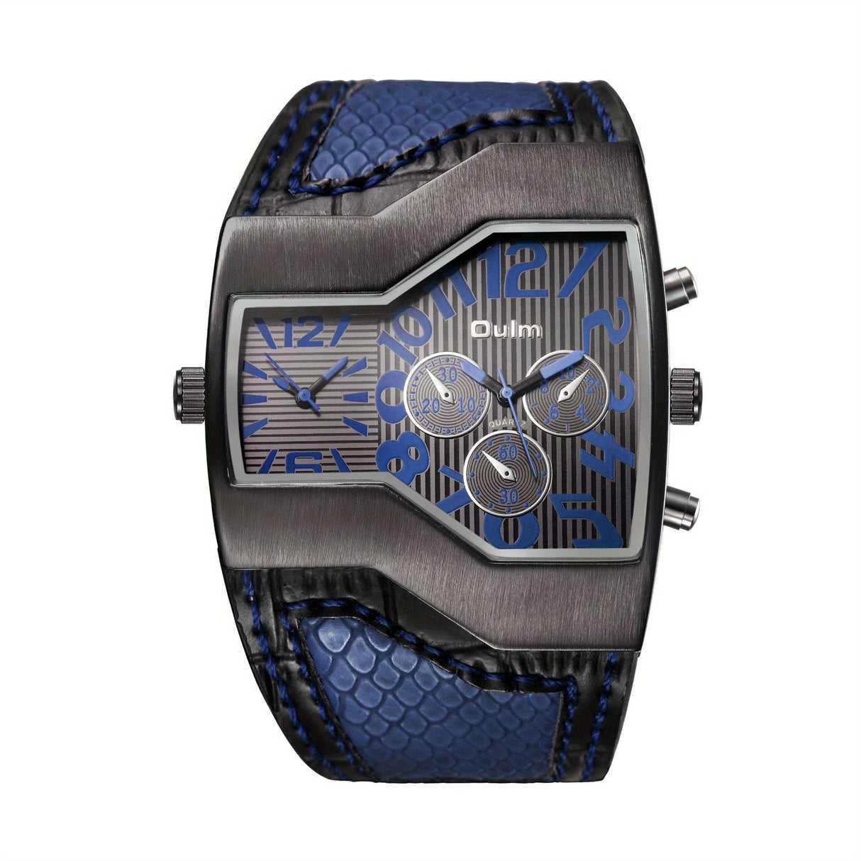 Oulm Classic Style Two Time Zone Men's Watches PU Leather Wristwatch Male Quartz Clock, Ideal choice for Gifts