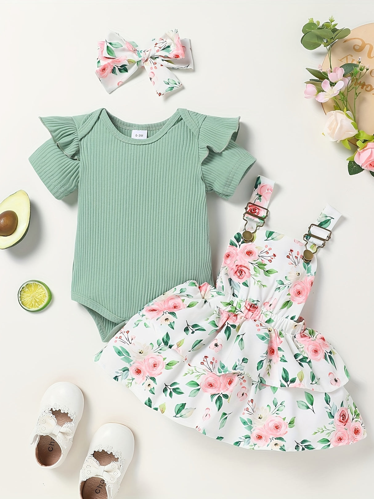 Newborn Baby Girl Clothes Infant Dress Outfit Summer Romper Flower Print Jumpsuit Headband Overall Skirt Clothing Set