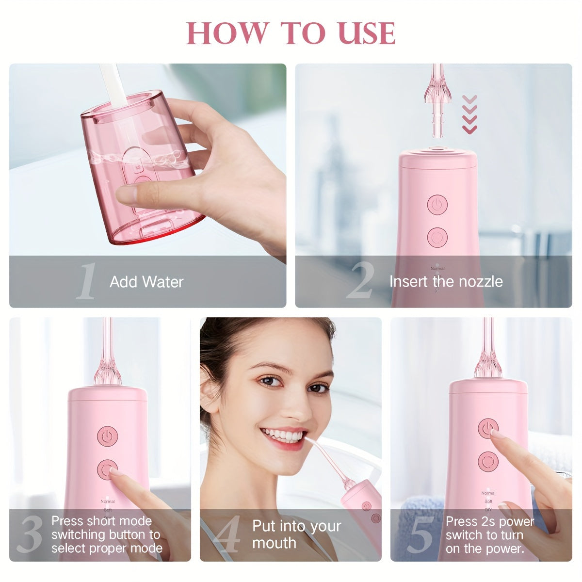 Pink Water Flosser And Electric Toothbrush, 6 Jet Tips & 8 Brush Heads, Usb Chargeable, Best Christmas Gift