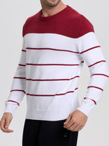 1pc Men'S Casual Viscose Sweater - Crew Neck Striped Pullover with Medium Stretch Knit Fabric, Regular Fit Sports Sweater - For Men - Suitable for Casual Wear, Sports & Everyday - Perfect Gift for Boyfriend & Father