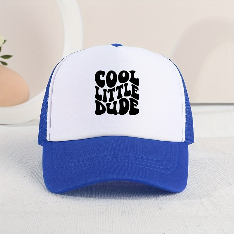 Casual Trendy "COOL LITTLE DUDE" Mesh Stitching Cap, Sun Protection Comfortable Breathable Cap For Summer Holiday Outdoor Traveling Boys And Girls Accessories