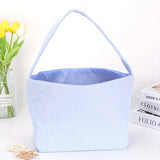 1pc Large Capacity Tote Bag, Easter Gift Bag, Easter Eggs Storage Bucket, Striped Seersucker Bunny Bag, Hunting Easter Eggs Handbag, Easter Party Decorations Gifts Bag, Party Tote Bags, Easter Gift Party Supplies