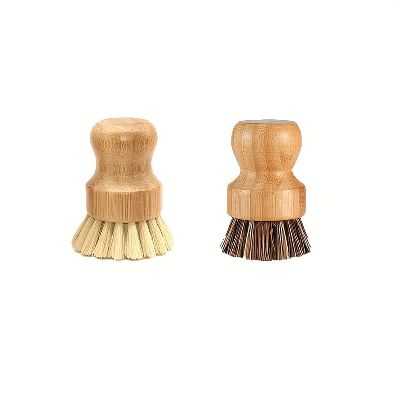 Sustainable Bamboo Dish Brush Set for Kitchen - Reusable, Hard Bristle Scrubbers for Cast Iron Pots & Pans, Natural Cleaning Essentials