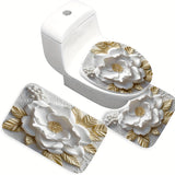 1/4pcs Luxurious 3D Floral Pattern Shower Curtain Set - Waterproof, Non-Slip, Easy-to-Clean Bathroom Essentials with 12 Hooks, U-Shape Toilet Mat, Toilet Lid Cover Pad - Complete Bathroom Decor Solution for a Relaxing Oasis