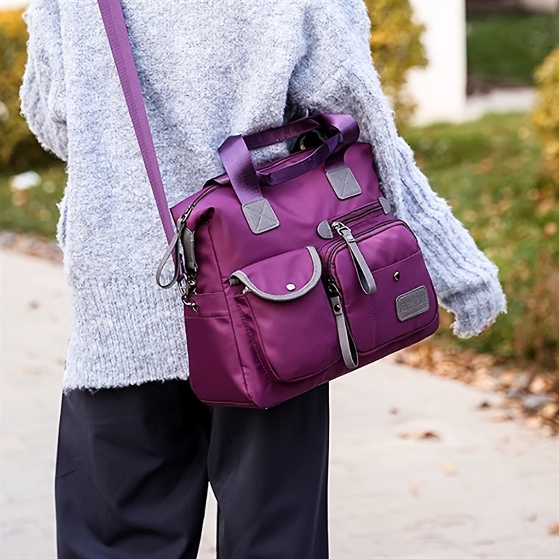 Women Tote Bag With Multi Pockets, Large Capacity Shoulder Bag, Lightweight Nylon Crossbody Bag For Travel