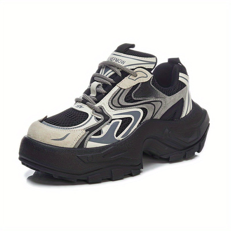Women's Fashion Trendy Thick Bottom Running Shoes, Versatile Breathable Lace Up Chunky Sneakers