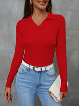 High-Elasticity Solid Lapel Collar Pullover Sweater - Soft, Cozy, and Versatile Casual Long Sleeve Crop Top for Women - Perfect for Spring, Fall, and All Seasons