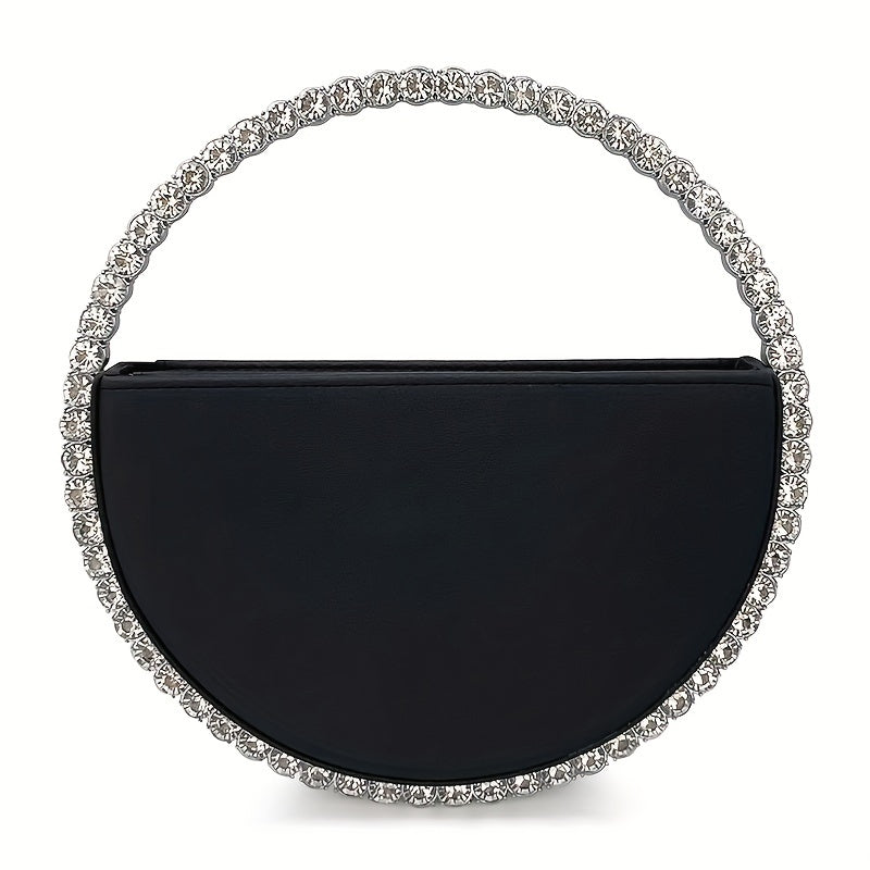 Luxurious Round Rhinestone Clutch Bag - Zipper Closure, Faux Leather Lining, Solid Color, Elegant Party Prom Wedding Handbag for Women - Trendy and Chic Evening Purse